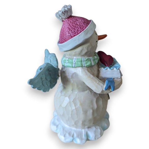 Winter Wishes Kohls Wood-looking Resin Angel Snowman with Heart and Bouncy Wings - Picture 6 of 8